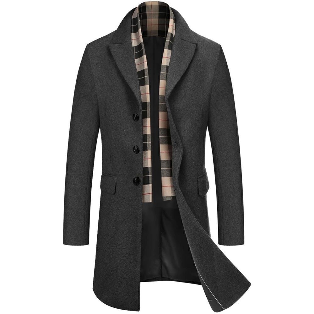 Men’s Gray Coat Winter Jacket with Detachable Plaid Scarf Size M NWT